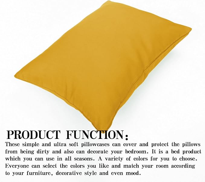NTBAY Microfiber Toddler Pillowcases with Envelope Closure, 2 Pack 100% Brushed Microfiber Soft Travel Kids Nursery Pillow Cases, 14"x20" Fits Pillows Sized 12"x16" 13"x18" 14"x19", Ginger Yellow