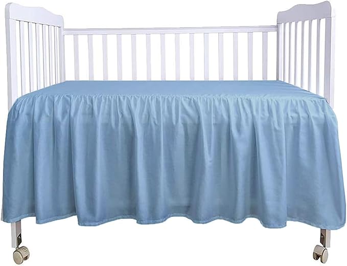 Crib Bed Skirt 28” x 52” with 14” Drop – Split Corners Dust Ruffle, Microfiber - Breathable, Durable, Elastic Adjustable Fit, Soft Nursery Bedding for Baby Boys & Girls, Light Blue Solid