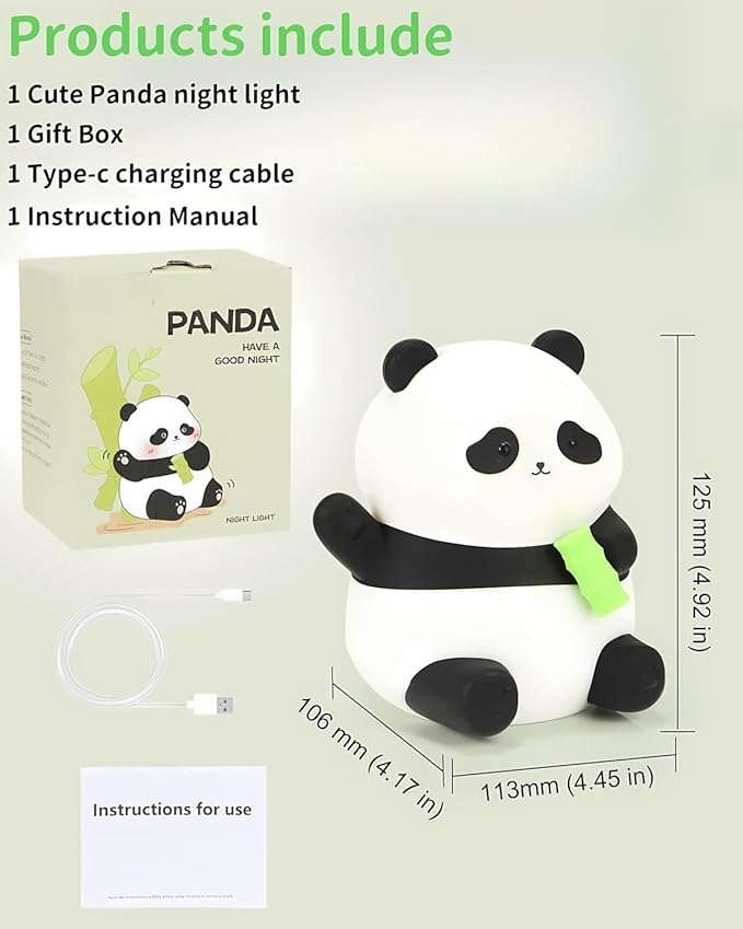 Panda Night Light, Cute Panda Lamp, Rechargeable Dimmable Silicone Nightlight with Timer, Squishy LED Animal Night Lamp, Kawaii Room Desk Decor Baby Night Light for Bedroom Kids Room