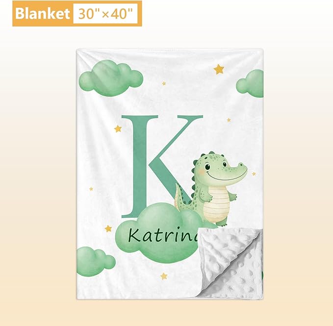 Custom Baby Bedding Set, 5 Pcs Personalized Baby Crib Sets with Name, Toddler Bedding Set for Baby Girls Boys, Green Crocodile Double Layer Nursery Bedding Set, Customized Gifts for Infants