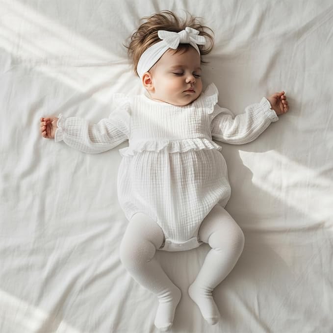 Newborn Infant Baby Girl Clothes Cotton Linen Long Sleeve Smocked Bubble Romper Ruffle Bodysuit Jumpsuit Fall Outfit