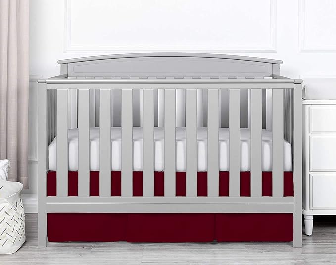 Box Pleated Crib Bed Skirt Premium 100% Cotton 800 Thread Count Nursery Crib Toddler Bedding Crib Bedskirt for Baby Boys or Baby Girls, (28" x 52") + 14" Drop Lenght - Burgundy Solid