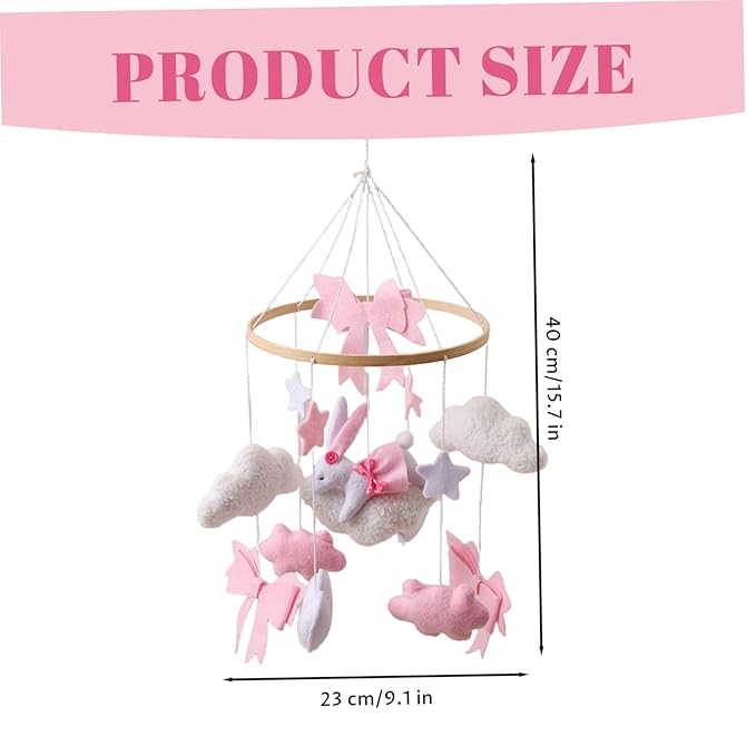 Baby Crib Mobile, Hand-Crocheted Rabbit Crib Hanging Toy, Felt Bows Clouds Stars Nursery for Boys and Girls, Baby Nursery Hanging Decor Mobiles for Babies, Mobile Hanger for, Toys Ha