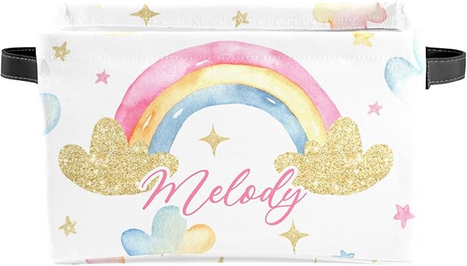 Deven Rainbow Clouds Personalized Large Storage Baskets for Organizing Shelves with Handle,Closet Decorative Storage Bins for Bathroom,Nursery,Home