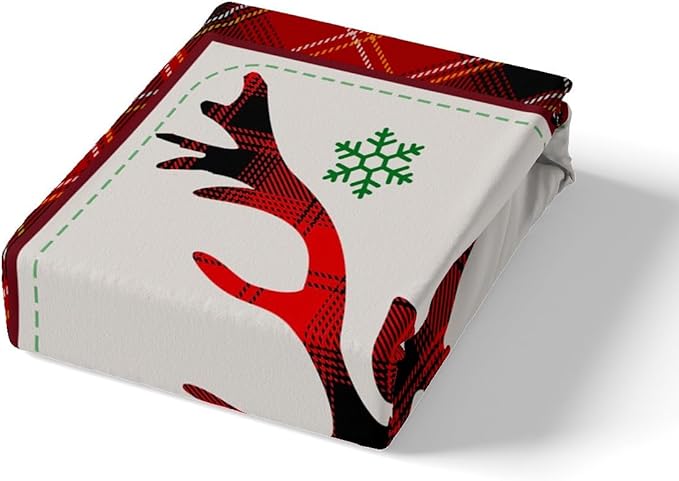 Manfei Xmas Deer Duvet Cover Set Full Size, Christmas Tree Snowflake Print Comforter Cover with 2 Pillowcases, New Year Theme Bedding Set 3pcs for Kids Boys Girls Bedroom Decor,No Comforter
