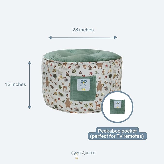 GooseWaddle Soft and Comfortable Kids Ottoman Toddler Pouf Seating for Your Little One's Playroom or Nursery (Basil Mint)