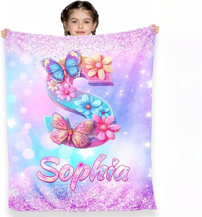 D-Story Ship Next Day, Personalized Baby Blanket with Name, Custom Baby Blanket for Kids, Butterfly Blankets in Easter Personalized Baby Gifts for Infant Newborn Shower