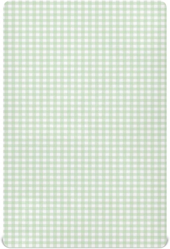Green Gingham Checkered Crib Sheets for Boys Girls Soft Breathable Mini Crib Sheets for Baby 52" x 28"