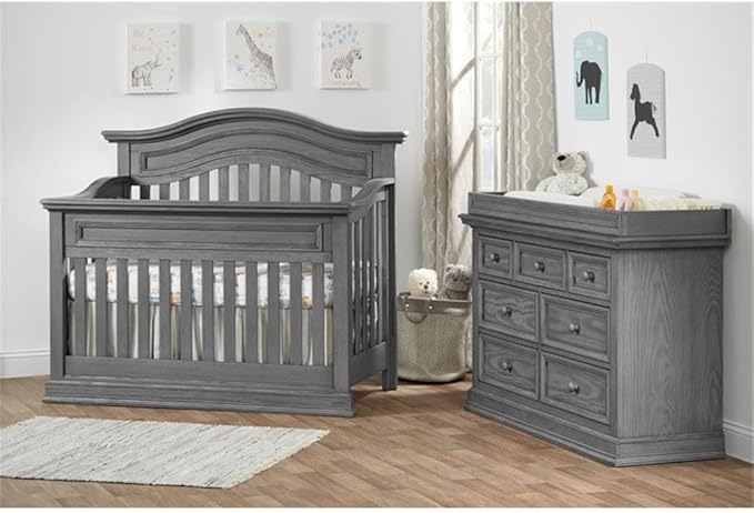 Pemberly Row Modern Wood 4 in 1 Convertible Crib in Graphite Gray