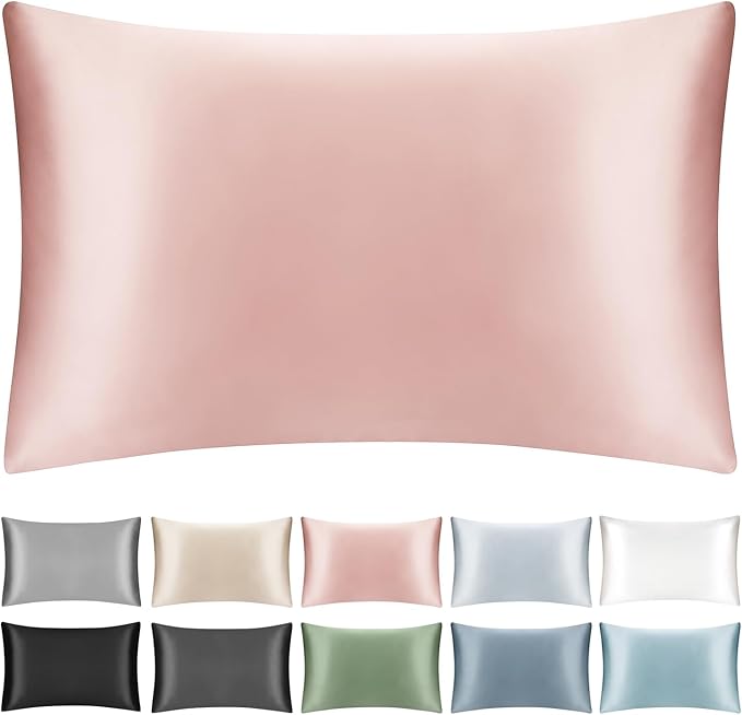 100% Mulberry Silk Pillowcase with Hidden Zipper,Both Sides Pure Silk Breathable Pillow Case for Hair and Skin,19 Momme Grade 6A,1pc,Light Pink,Queen Size 20x30 Inches