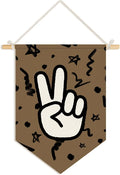 Wheatwin Boys Room Decor, Trendy Retro Wall Decor for Kids Toddler Nursery Room Bedroom Playroom, Peace Sign Brown Wall Hanging Pennant Flag Banner 15x11 Inch