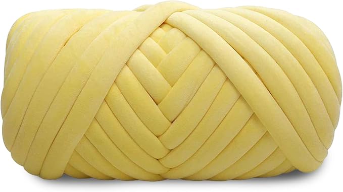Velvet Chunky Bulky Giant Arm Knitting Yarn, Super Soft Jumbo Tube Weight, Fluffy DIY Crochet Hand Making Washable Yarn for Blanket, Pet Bed, Rugs, Pillow (1.1lb-Yellow)
