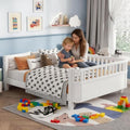 Full Size Kids Bed with Rails, Wood Montessori FloorBed Full with Slats Support, Modern Daybed Low to Ground for Girls Boys Bedroom Living Room, White