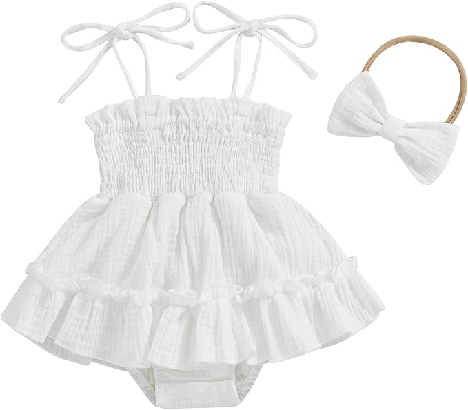 Meihuida Newborn Baby Girl Sleeveless Rompers Summer Clothes Cotton Bodysuit with Headband