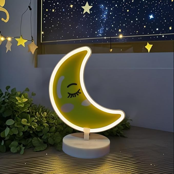 Cute Moon Shaped Neon Sign-USB/3*AA Battery Powered One-Button Nursery Lamp Safe for Babies Moon Neon Light for Babies Breastfeeding Lamp Sleep Trainer Sleep Aid Lamp for Nursery Baby Feeding Light