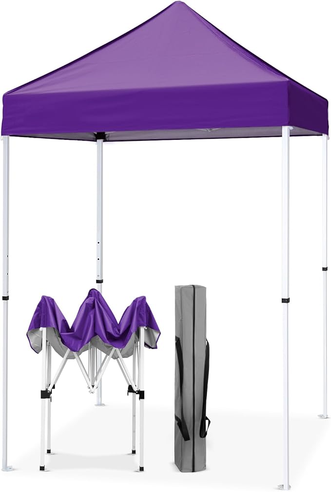 EAGLE PEAK 5x5 Pop Up Canopy Tent Instant Outdoor Canopy Easy Set-up Straight Leg Folding Shelter, Purple