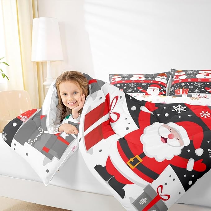 Feelyou Christmas Bedding Set Soft for Boys Girls, Merry Christmas Comforter Set Toddler Size New Year Gift Duvet Quilt Microfiber Snowflake Bedroom Decor 2 Pcs with 1 Pillow Cases