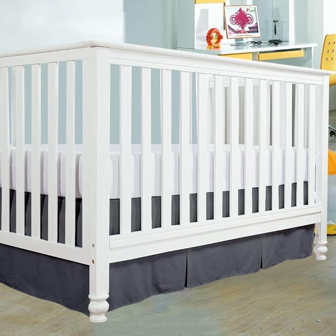 Cottington Lane Crib Bed Skirt Pleated Crib Skirt Dust Ruffle, 100% Natural Cotton, Nursery Crib Toddler Bedding Skirts for Baby Boys or Girls, 14" Soft Crib Dust Ruffle Drop Crib Skirt-Dark Grey
