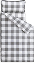 Wake In Cloud - Toddler Nap Mat with Pillow and Blanket, for Kids Boys Girls Ages 3 Plus in Kindergarten Daycare Preschool, Roll Up Sleeping Bag, Gingham Plaid Grid