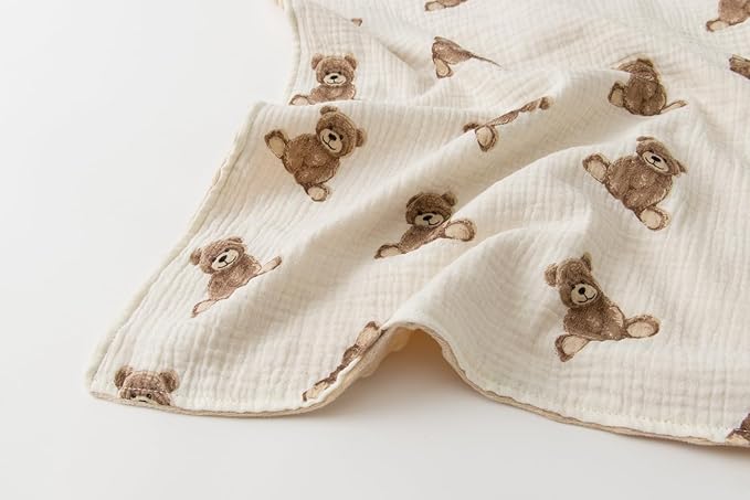 Little Jump Baby Blankets Minky Blankets for Unisex Boys Girls, Soft Fluffy Crib Blankets with Muslin Cotton Front and Dotted Fleece Backing, Teddy Bear Receiving Blanket for Newborn Infants