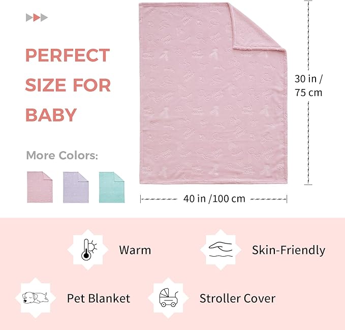 Soft Cozy Fleece Baby Blanket Animal Pattern Fluffy Plush Receiving Blanket for Newborn Infant Toddler, Warm Crib Stroller Blanket for Boys Girls, 30"x40", Pink