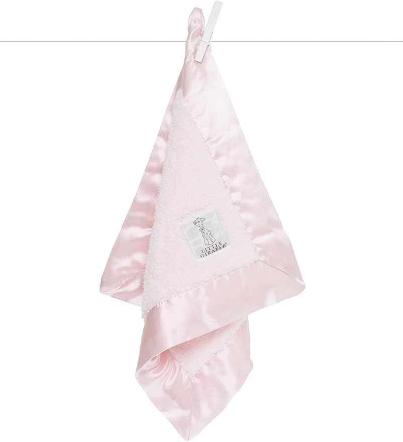 Little Giraffe Baby Blanket - Blanky - Soft Blanket with Satin Trim - Baby Stroller Blanket - Newborn Baby Essentials & Baby Gifts - 17 x 17 - Pink