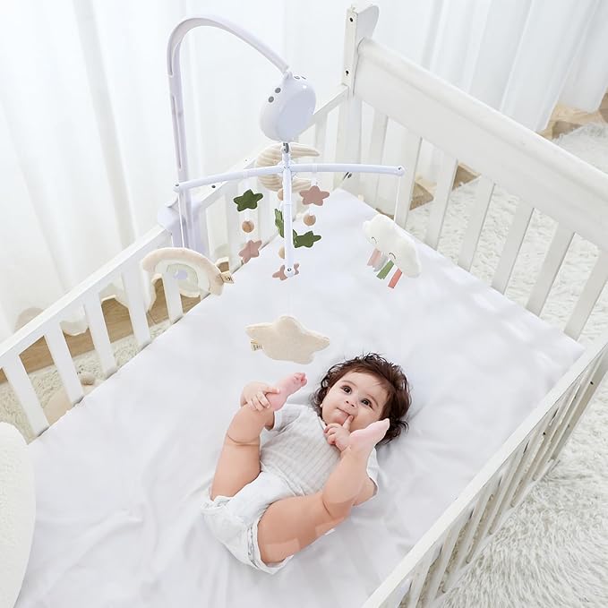 Crib Mobile 35 Lullaby Muisc, Cotton Baby Mobiles for Cribs & Pack N Play, Easy to Install, Stuffed Animals Hanging Toys Newborn Boys & Girls, Star Nursery Decor