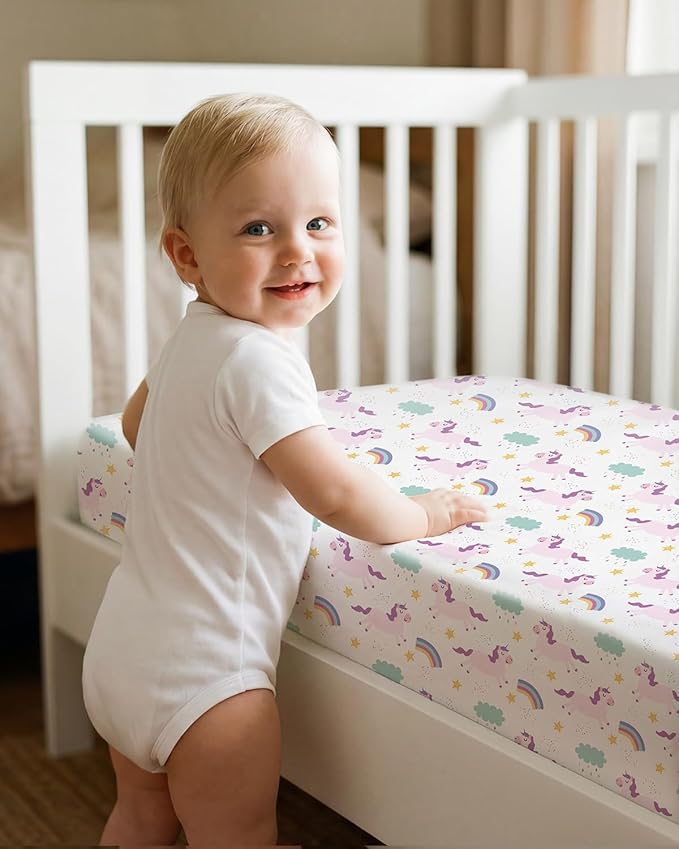 Looxii Baby Crib Sheets for Girls, 3 Pack Fitted Crib Sheet for Standard Crib and Toddler Mattress, Ultra Soft Breathable Microfiber Baby Sheet 52x28x8in