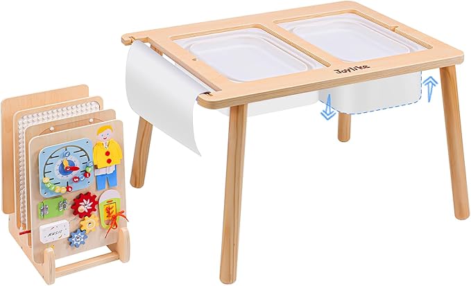 Sensory Table for Toddlers 1-3 with 2 Large Storage Bins, 4 Montessori Activity Boards and Paper Roll, Educational & Multi-Functional Gift for Kids Draw and Play