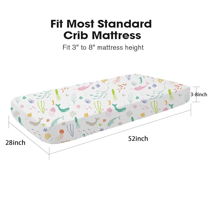 Little Grape Land Crib Sheets for Boys and Girls, 2-Pack Soft Microfiber Fitted Baby Sheets for Standard Crib and Toddler Mattress – Breathable & Secure (Ocean & Green)