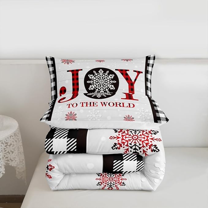 Christmas Snowflake Kids Comforter Set Full Size,Cottage Plank Bedding,Girls Boys Adults Bedroom/Xmas Cabin Decor,Geometric Grids Stylish Down Comforter,Rustic Farmhouse Duvet Insert,2 Pillowcases