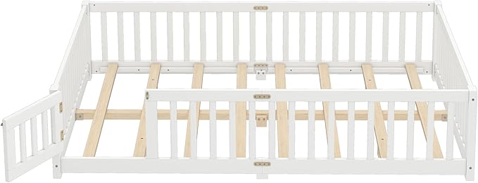 Bellemave Queen Size Floor Bed for Kids, Girls, Boys, Wood Floor Bed with slats and Door, White