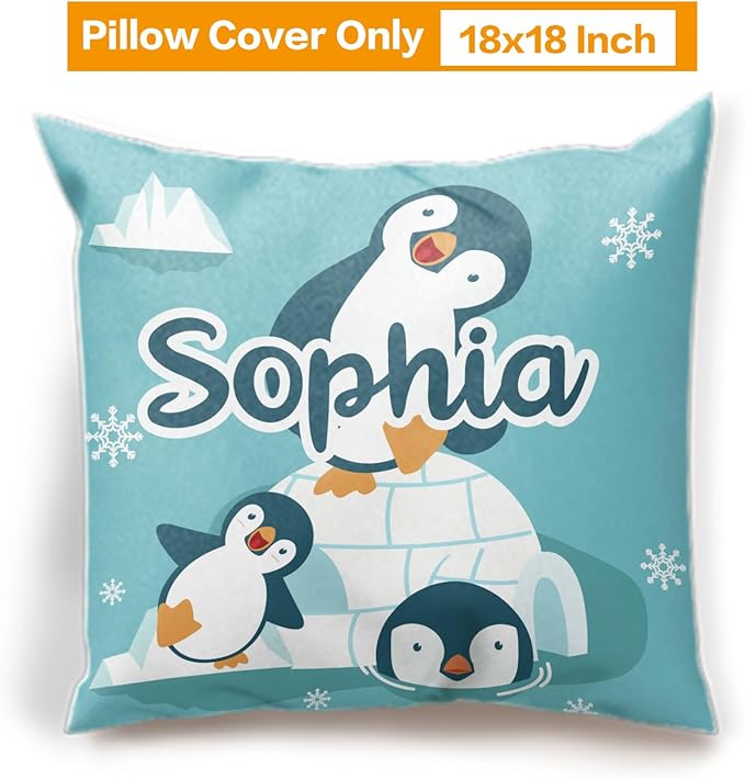 Custom Crib Bedding Set - Penguin Design Personalized Name Baby Nursery Bedding 3 Pcs Set - Chic Soft Blanket, Sheet, Pillowcase for Newborns Boys Girls Gifts Color15