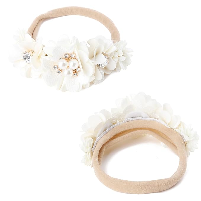 cherrboll 3pcs Baby Girl Flower Headbands, Super Soft & Stretchy Nylon Floral Hairbands for Newborn Toddler