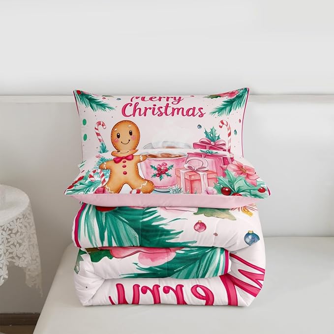 Feelyou Gingerbread Man Kids Comforter Set Twin Size Merry Christmas Bedding Set Christmas Decor Duvet Quilt for Kids Boys Girls Bedroom Xmas Decor Microfiber Ultra Soft Breathable