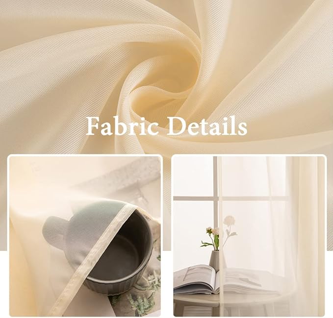 MIULEE 2 Panels Solid Color Sheer Window Curtains Elegant Window Voile Panels/Drapes/Treatment for Bedroom Living Room (54 X 72 Inches Cream Beige)