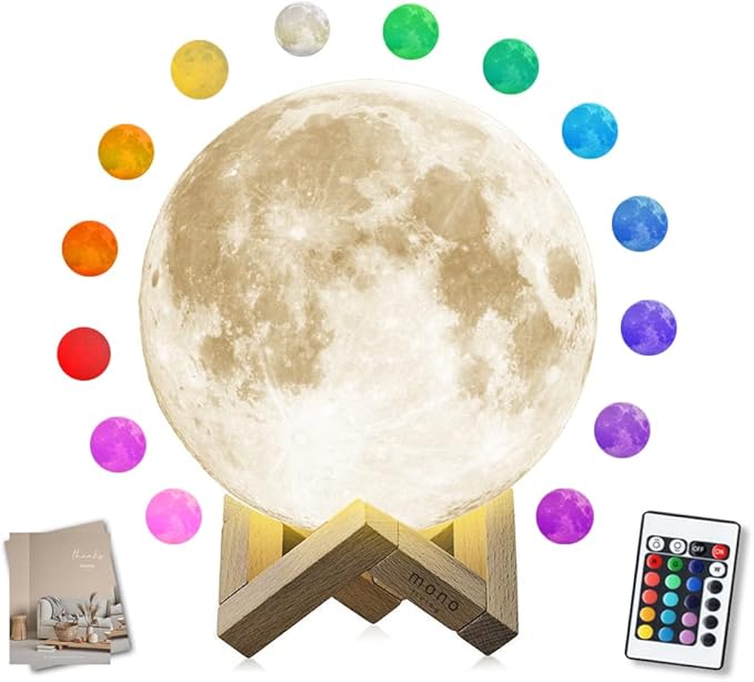 Moon Lamp, Moon Light, Moon Decorations, Cool Lamp, Moon Lamps for Adults, Decor for Boys, Thanksgiving, Christmas, 5.9 Inch, 16 Color Led