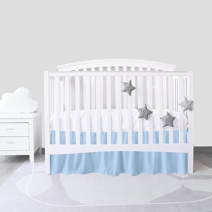 Light Blue Crib Bed Skirt 28" x 52" with 14" Drop - Dust Ruffle Crib Skirt with Split Corners - Soft Nursery Standard Crib Toddler Bedding Skirt for Baby Boys or Girls