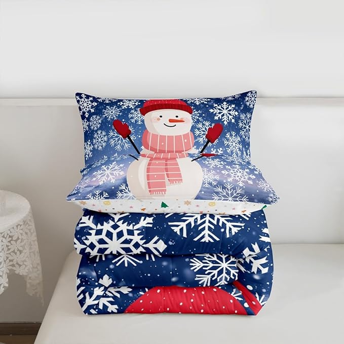 Feelyou Christmas Kids Comforter Set Toddler Size Snowman Purple Blue Gradient Bedding Set Xmas Snowflakes Duvet Quilt for Kids Boys Girls Bedroom Winter Snow Decor Microfiber Ultra Soft Breathable