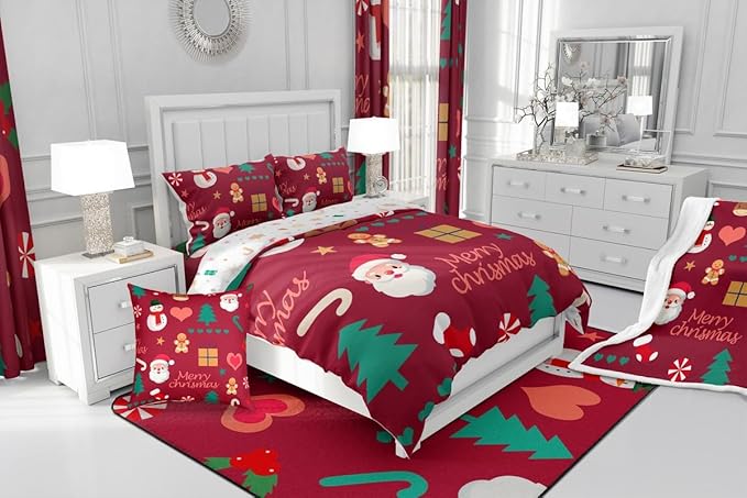 Feelyou Merry Christmas Comforter Set All Season Santa Claus Snowman Bedding Set with 2 Pillow Cases Gingerbread Man Microfiber Kids Full Bedclothes Xmas Tree Deer Bedroom Decor Duvet Quilt Soft