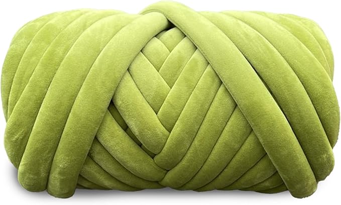 Velvet Chunky Bulky Giant Arm Knitting Yarn, Super Soft Jumbo Tube Weight, Fluffy DIY Crochet Hand Making Washable Yarn for Blanket, Pet Bed, Rugs, Pillow (1.1lb-Green)