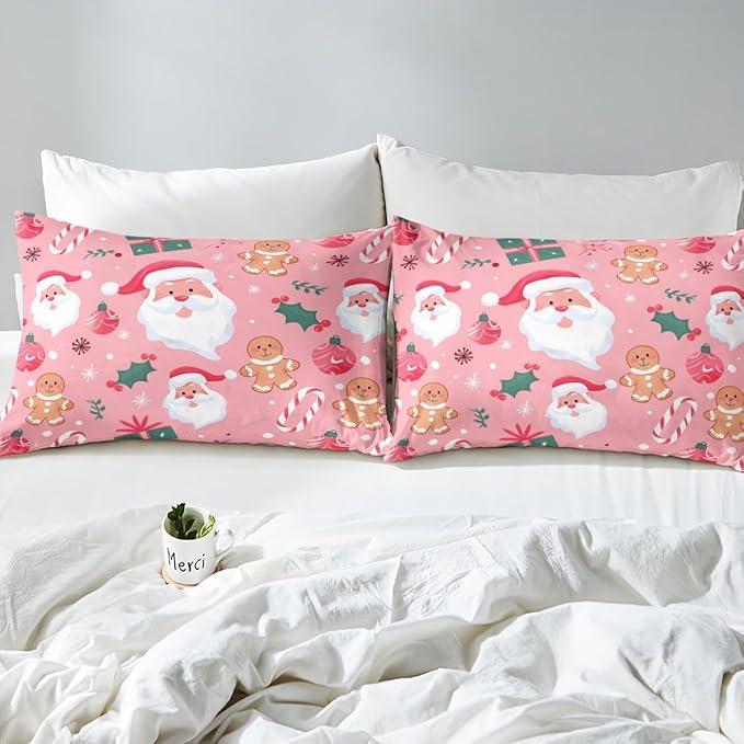 Feelyou Merry Christmas Bedding Set Christmas Duvet Cover for Kids Boys Girls Cookies Candy Comforter Cover Christmas Tree Bedspread Cover Bedroom Collection 3Pcs Queen Size,No Comforter