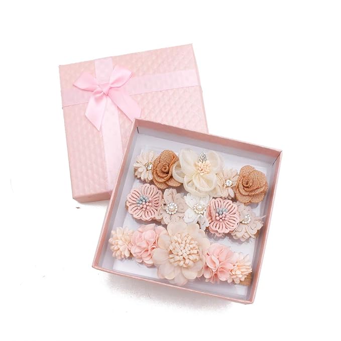 cherrboll 3pcs Baby Girl Flower Headbands, Super Soft & Stretchy Nylon Floral Hairbands for Newborn Toddler
