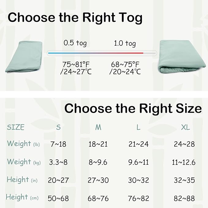 Supersoft Rayon Made from Bamboo Sleep Sack 18-24 Months 0.5 Tog Lightweight Toddler Sleep Sack 2t Baby Wearable Blanket with 2-Way Zipper Summer Unisex Sleeping Bag for Babies (2 Pack) Green & Gray