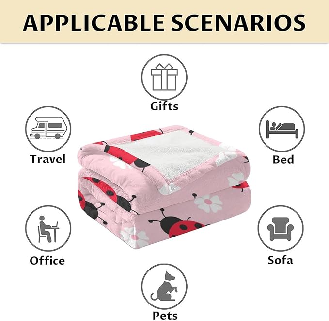 Ladybug Gifts - 40 x 50 Inches Cute Girls Blankets for Lady Bug Lovers - Pink Plush Soft Decor Stuff for Couch, Sofa