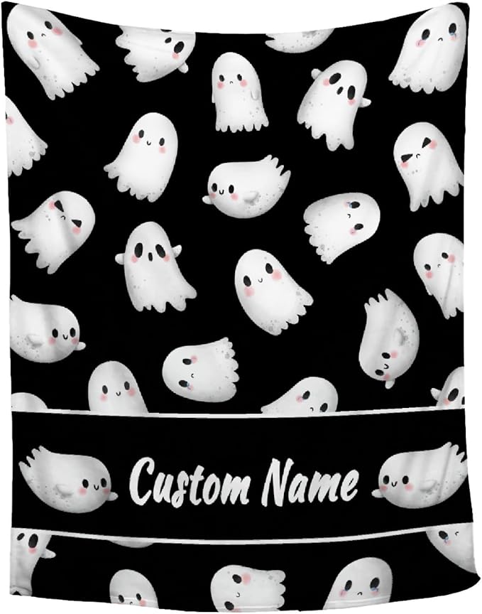 Custom Halloween Ghost Blanket | Personalized for Boys Girls | Plush Cozy Name Blanket | Halloween Decor Gifts | 90"x120"-Family's/King Size