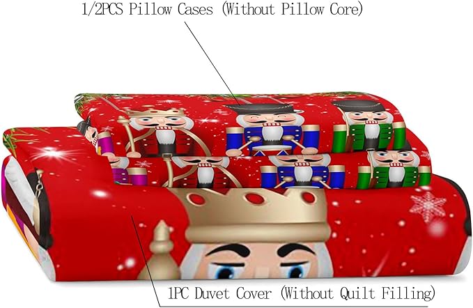 LUVIVIHOME 2PCS Christmas Nutcracker Duvet Cover Twin Bedding Sets, Teens Boys Girls Kids Bedding, Christmas Balls Snowflake Winter Holiday Festival Xmas Gifts Red Comforter Quilt Cover, 1 Pillow Sham