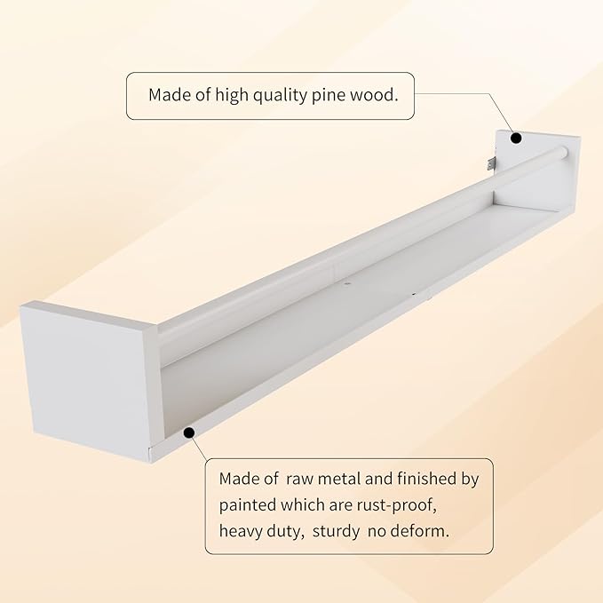 33Inch Metal Nursery Book Shelf, Set of 4, Wall Monted Floating Shelf with Lip, Wall Bookshelf for Kids, Hanging Shelves White ，Patent Number:29947306