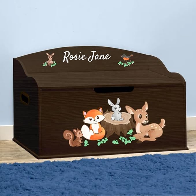 DIBSIES Personalized Creative Wonders Toy Box, Woodland Creatures, 30 x 19.25 x 18 inches, Soft-Close Lid (Espresso)