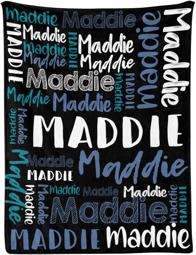 Dr.TOUGH Personalized Blankets with Name Customized Baby Blankets for Girls Boys Adults Monogrammed Blankets and Throws Christmas Birthday Mothers Fathers Valentines Day Gift (Black-Blue,30''×40'')